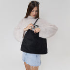 Black Suede-Look Hobo Bag, Single Shoulder Handle