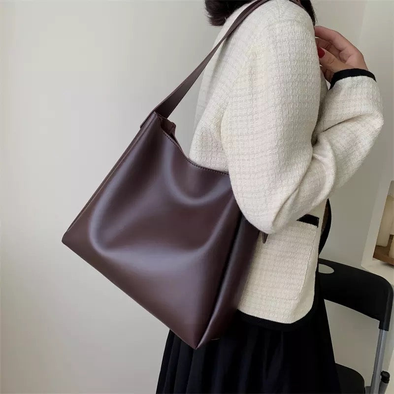 Black Shoulder Hobo Bag, Adjustable Strap, Smooth Leather-Look Finish