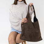 Black Suede-Look Hobo Bag, Single Shoulder Handle