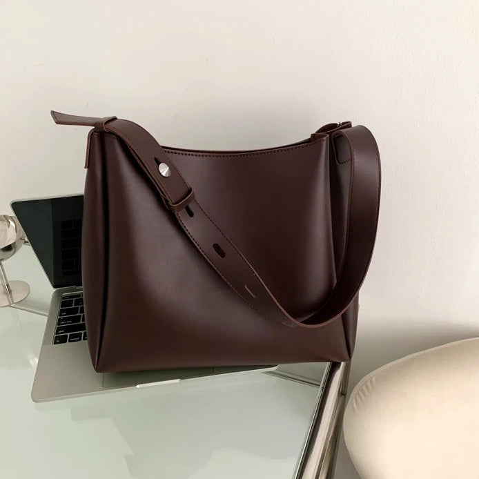 Black Shoulder Hobo Bag, Adjustable Strap, Smooth Leather-Look Finish