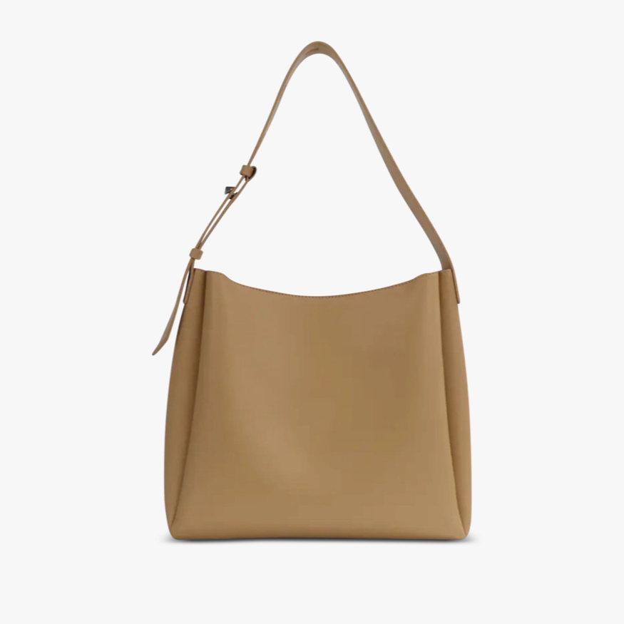 Black Shoulder Hobo Bag, Adjustable Strap, Smooth Leather-Look Finish