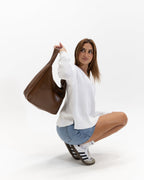 Sac cabas à anses longues et fines, finition aspect cuir lisse
