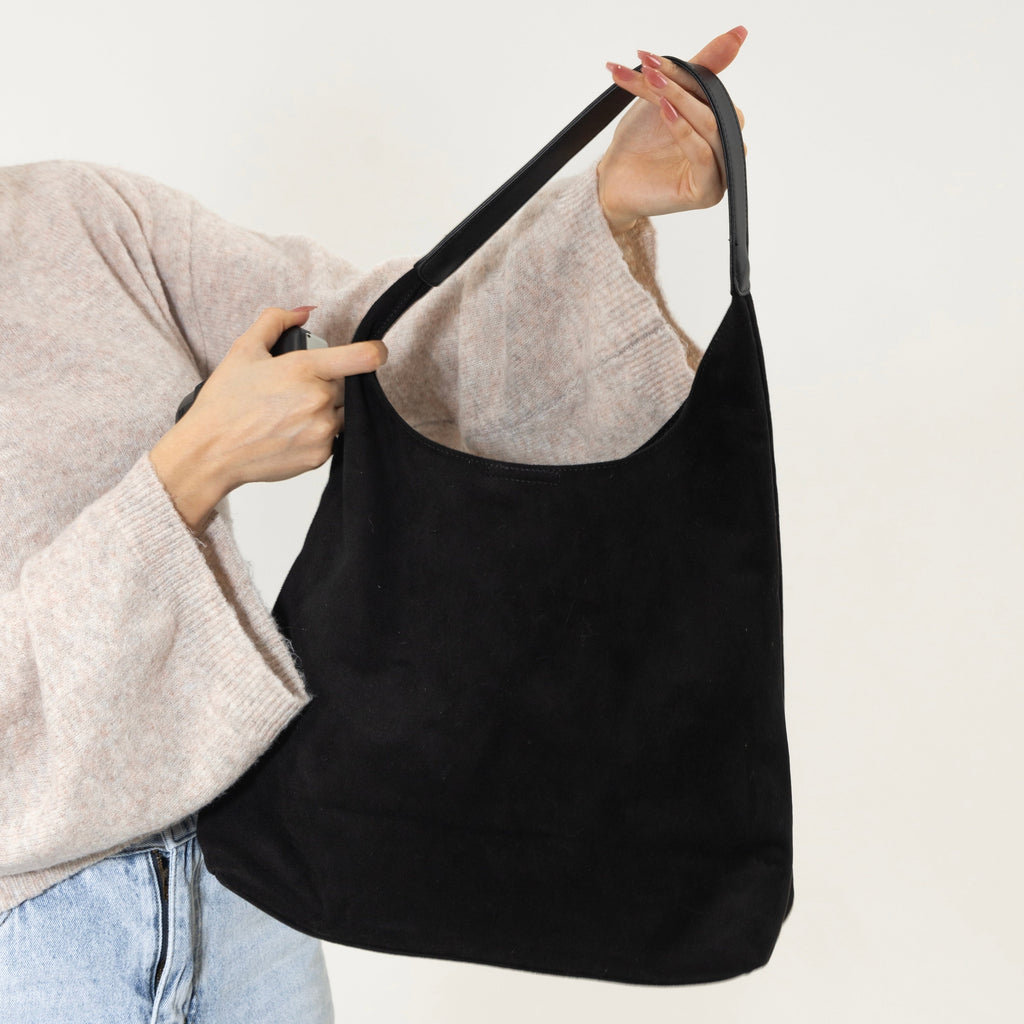 Black Suede-Look Hobo Bag, Single Shoulder Handle