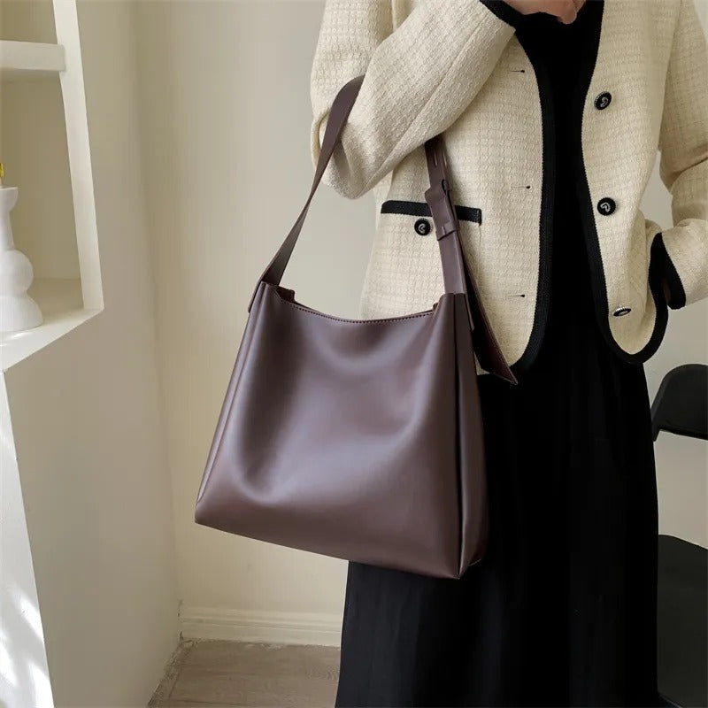 Black Shoulder Hobo Bag, Adjustable Strap, Smooth Leather-Look Finish
