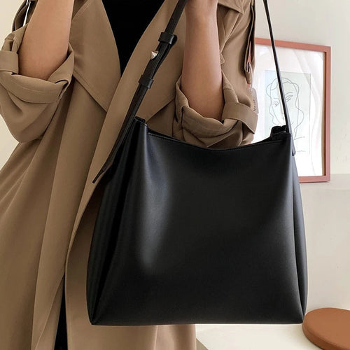 Black Shoulder Hobo Bag, Adjustable Strap, Smooth Leather-Look Finish
