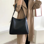 Black Shoulder Hobo Bag, Adjustable Strap, Smooth Leather-Look Finish