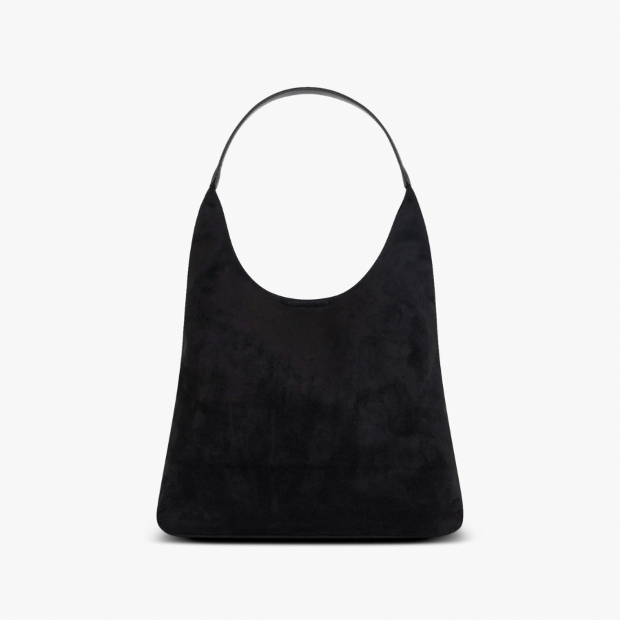 Black Suede-Look Hobo Bag, Single Shoulder Handle
