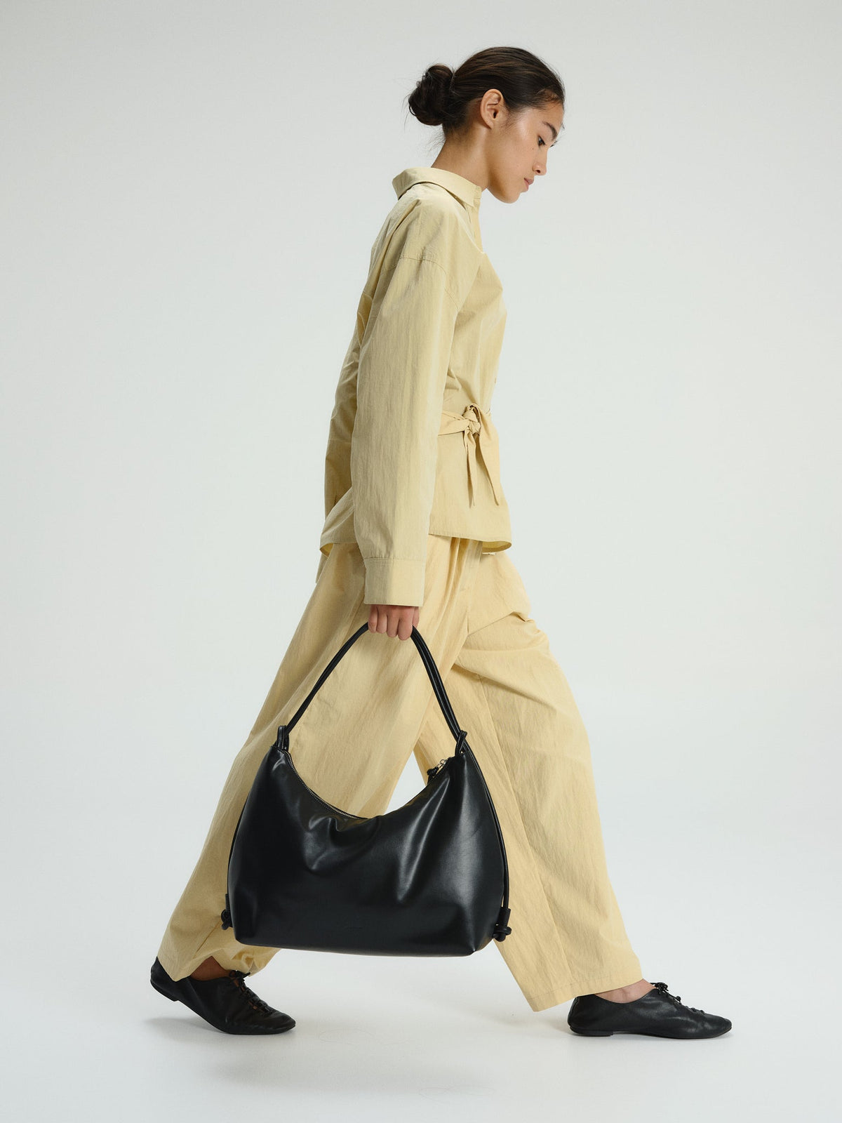 Spacious Vegan Leather Shoulder Bag, Water-Repellent, Zip Closure, Adjustable Knot Strap
