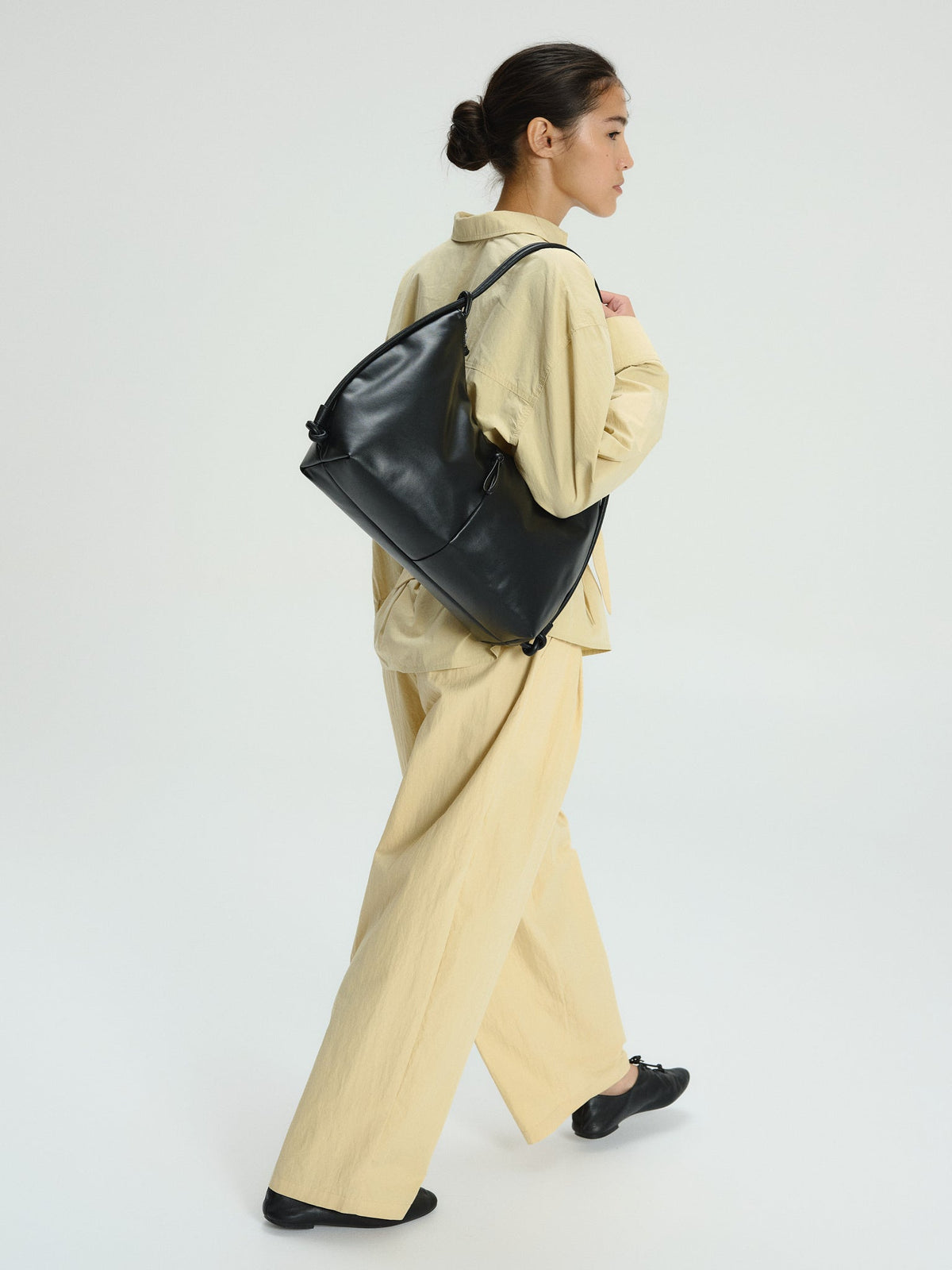 Spacious Vegan Leather Shoulder Bag, Water-Repellent, Zip Closure, Adjustable Knot Strap