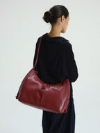 Grand sac à bandoulière en cuir végétalien, déperlant, fermeture zippée, anse à nœud réglable
