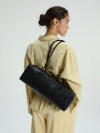 Spacious Vegan Leather Shoulder Bag, Long Knotted Handles, Wide Top Zip