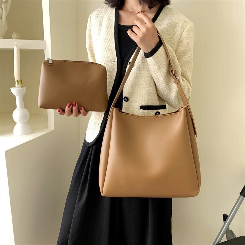 Black Shoulder Hobo Bag, Adjustable Strap, Smooth Leather-Look Finish