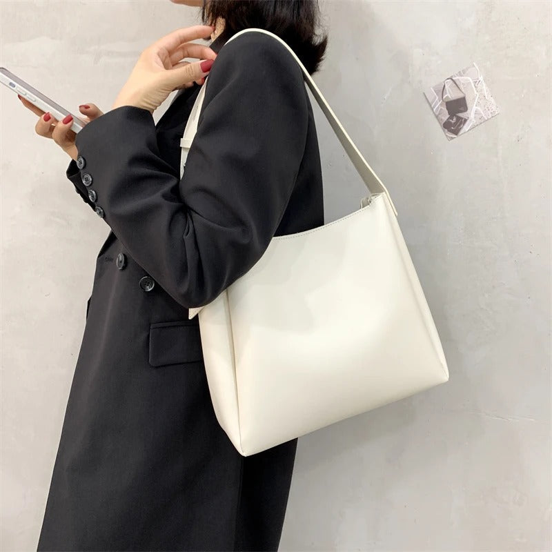 Black Shoulder Hobo Bag, Adjustable Strap, Smooth Leather-Look Finish
