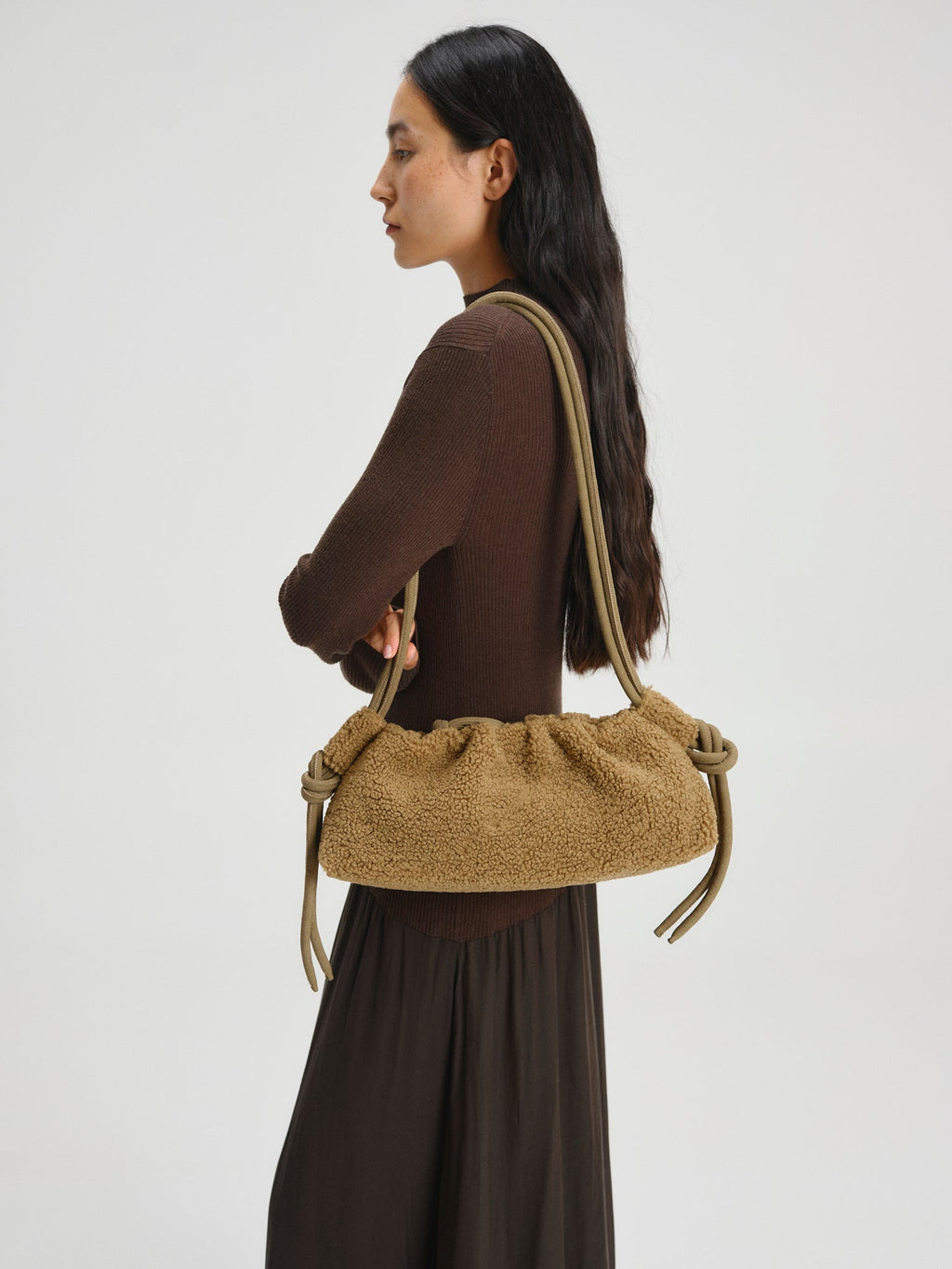 Dumpling Bag – Gathered Vegan Leather Bag, Adjustable Double Handle, Day to Night