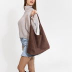 Black Suede-Look Hobo Bag, Single Shoulder Handle