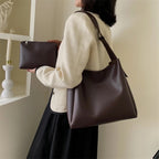 Black Shoulder Hobo Bag, Adjustable Strap, Smooth Leather-Look Finish
