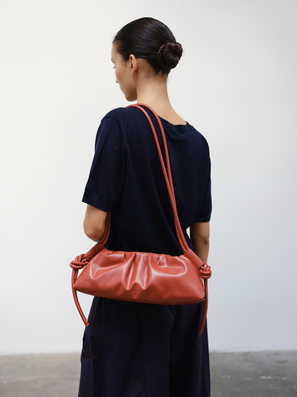 Dumpling Bag – Gathered Vegan Leather Bag, Adjustable Double Handle, Day to Night