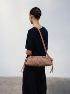 Dumpling Bag – Gathered Vegan Leather Bag, Adjustable Double Handle, Day to Night