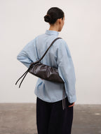 Dumpling Bag – Gathered Vegan Leather Bag, Adjustable Double Handle, Day to Night
