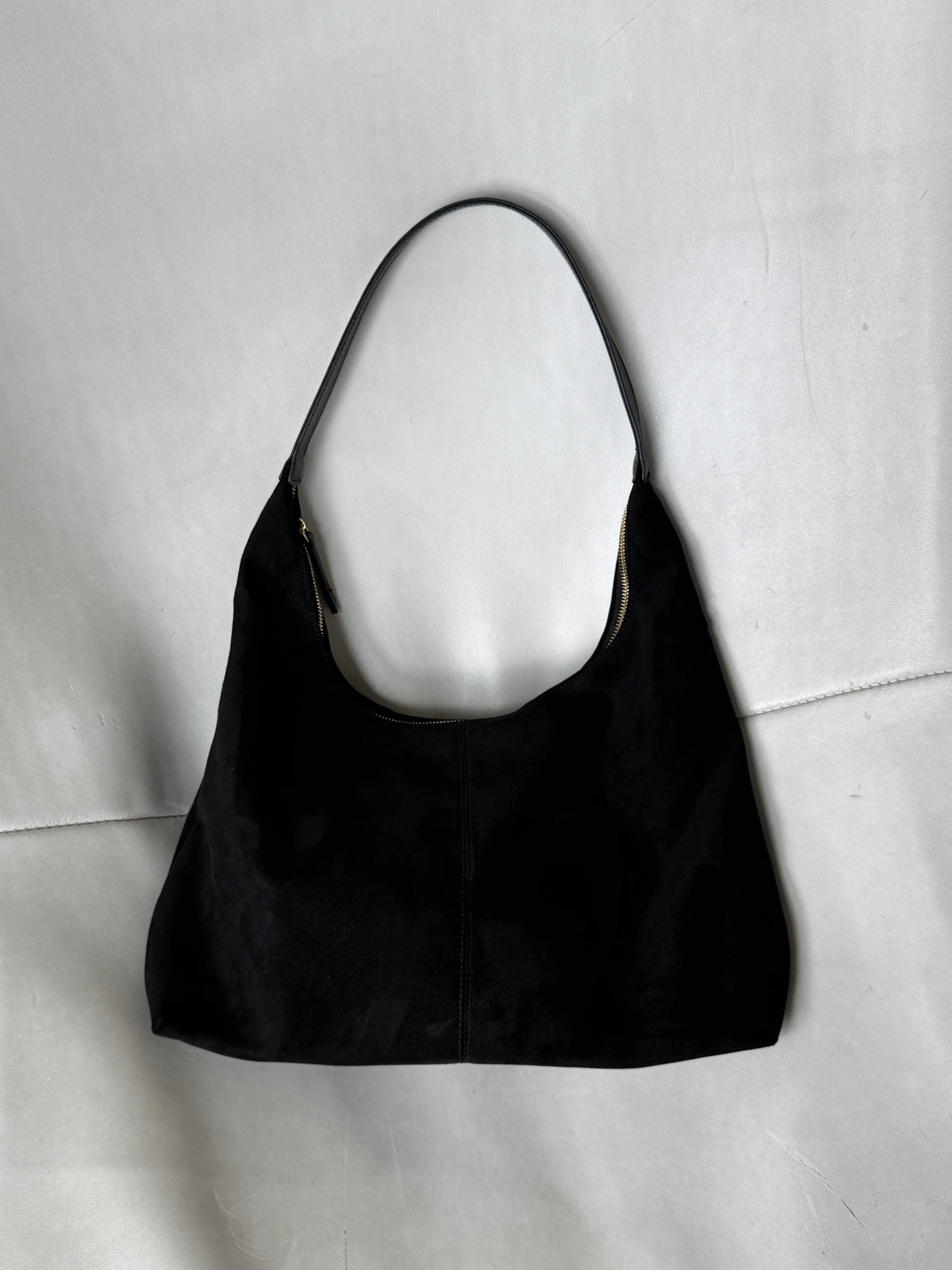 Suede-Look Hobo Bag, Zip Closure, Single Shoulder Handle
