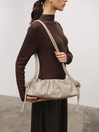 Dumpling Bag – Gathered Vegan Leather Bag, Adjustable Double Handle, Day to Night