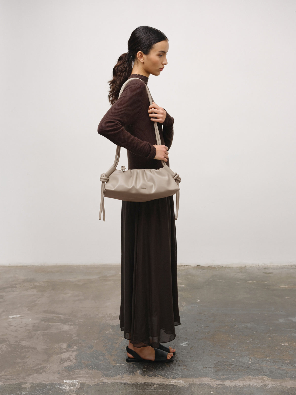 Dumpling Bag – Gathered Vegan Leather Bag, Adjustable Double Handle, Day to Night