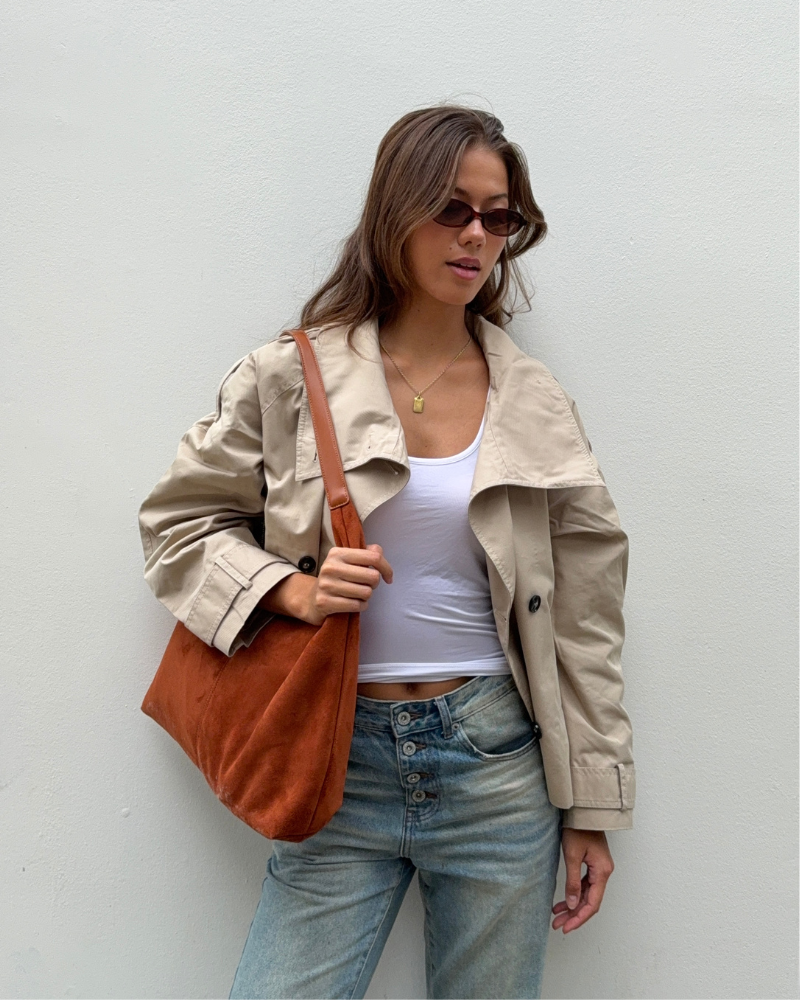 Sac hobo aspect daim, fermeture zippée, anse épaule unique