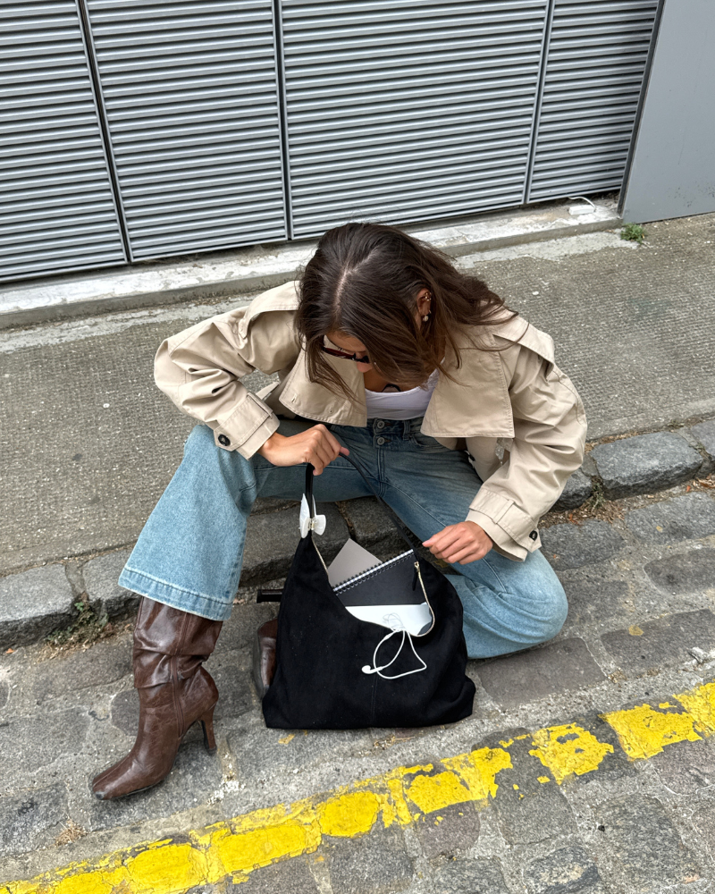 Suede-Look Hobo Bag, Zip Closure, Single Shoulder Handle