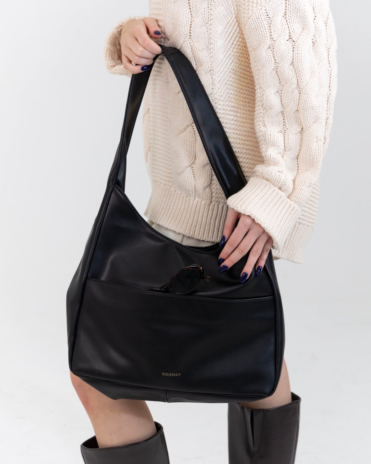 Tote Bag with Long Slim Handles, Smooth Leather-Look Finish