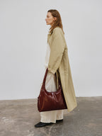 Sac hobo en cuir végane haut de gamme, déperlant, bandoulière froncée réglable