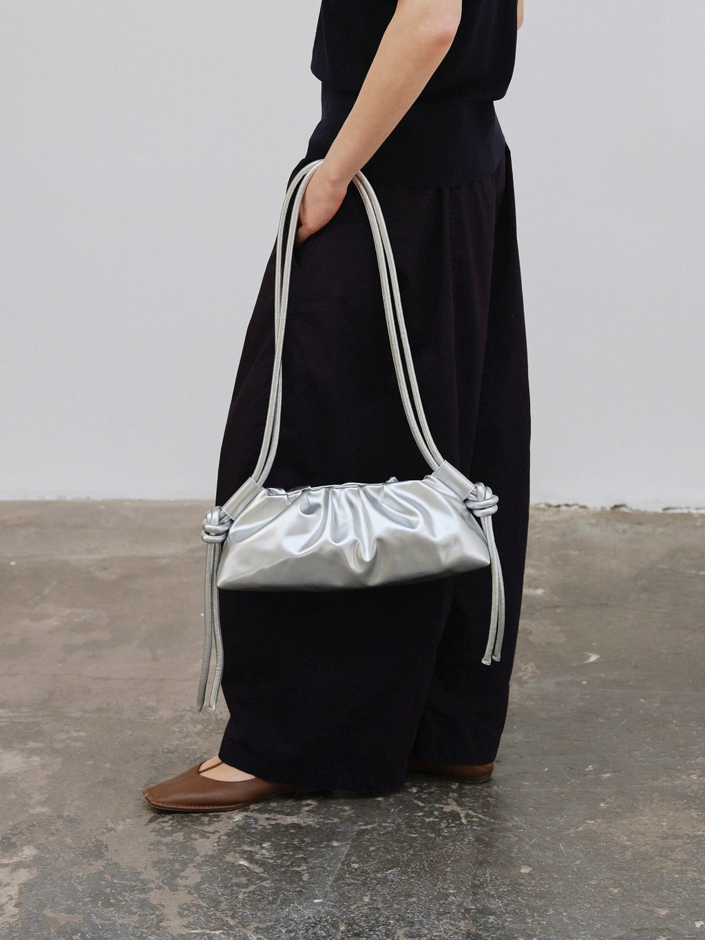 Dumpling Bag – Gathered Vegan Leather Bag, Adjustable Double Handle, Day to Night