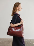 Sac hobo en cuir végane haut de gamme, déperlant, bandoulière froncée réglable