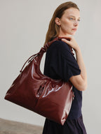 Sac hobo en cuir végane haut de gamme, déperlant, bandoulière froncée réglable