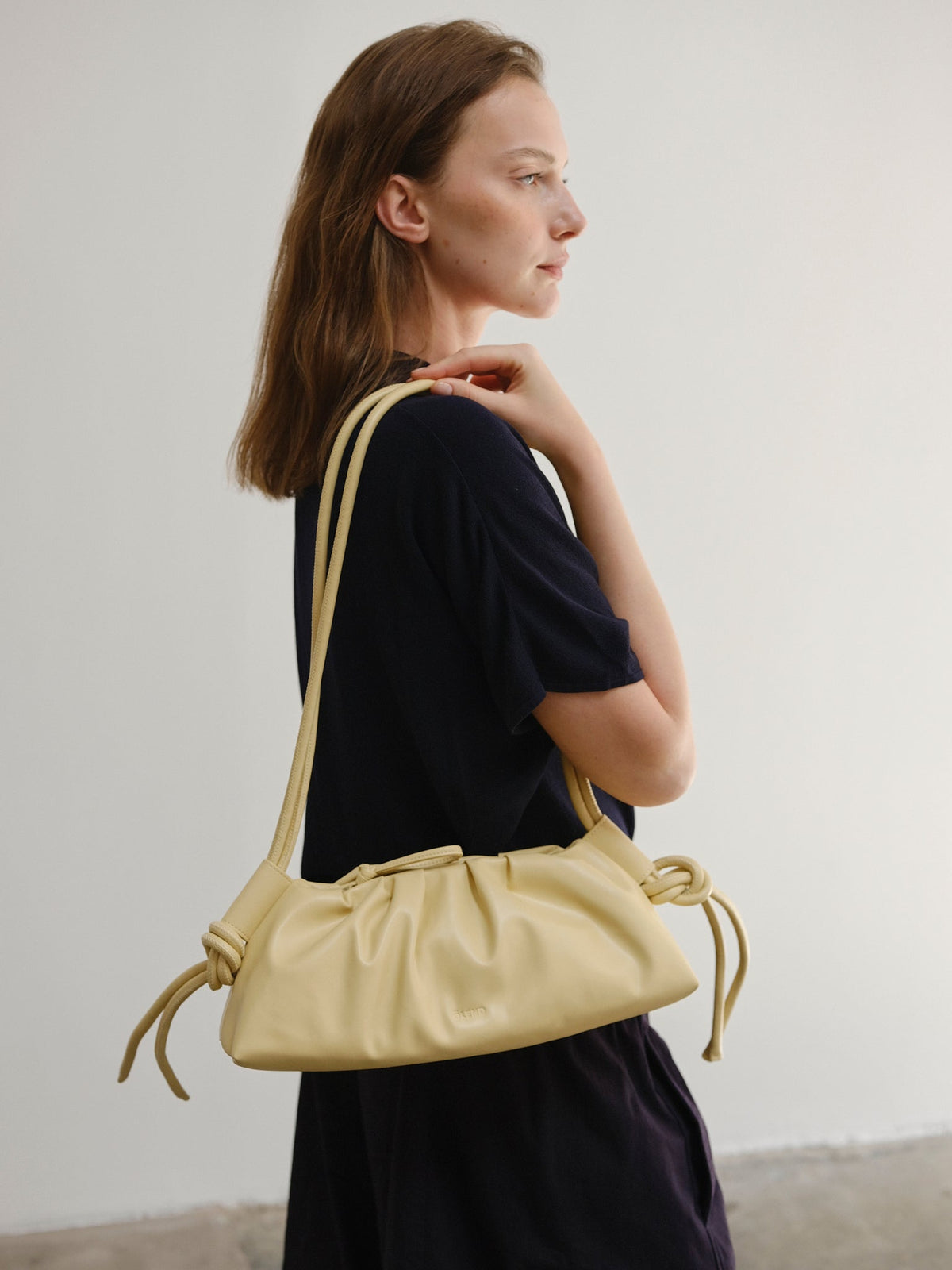Dumpling Bag – Gathered Vegan Leather Bag, Adjustable Double Handle, Day to Night
