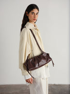 Dumpling Bag – Gathered Vegan Leather Bag, Adjustable Double Handle, Day to Night