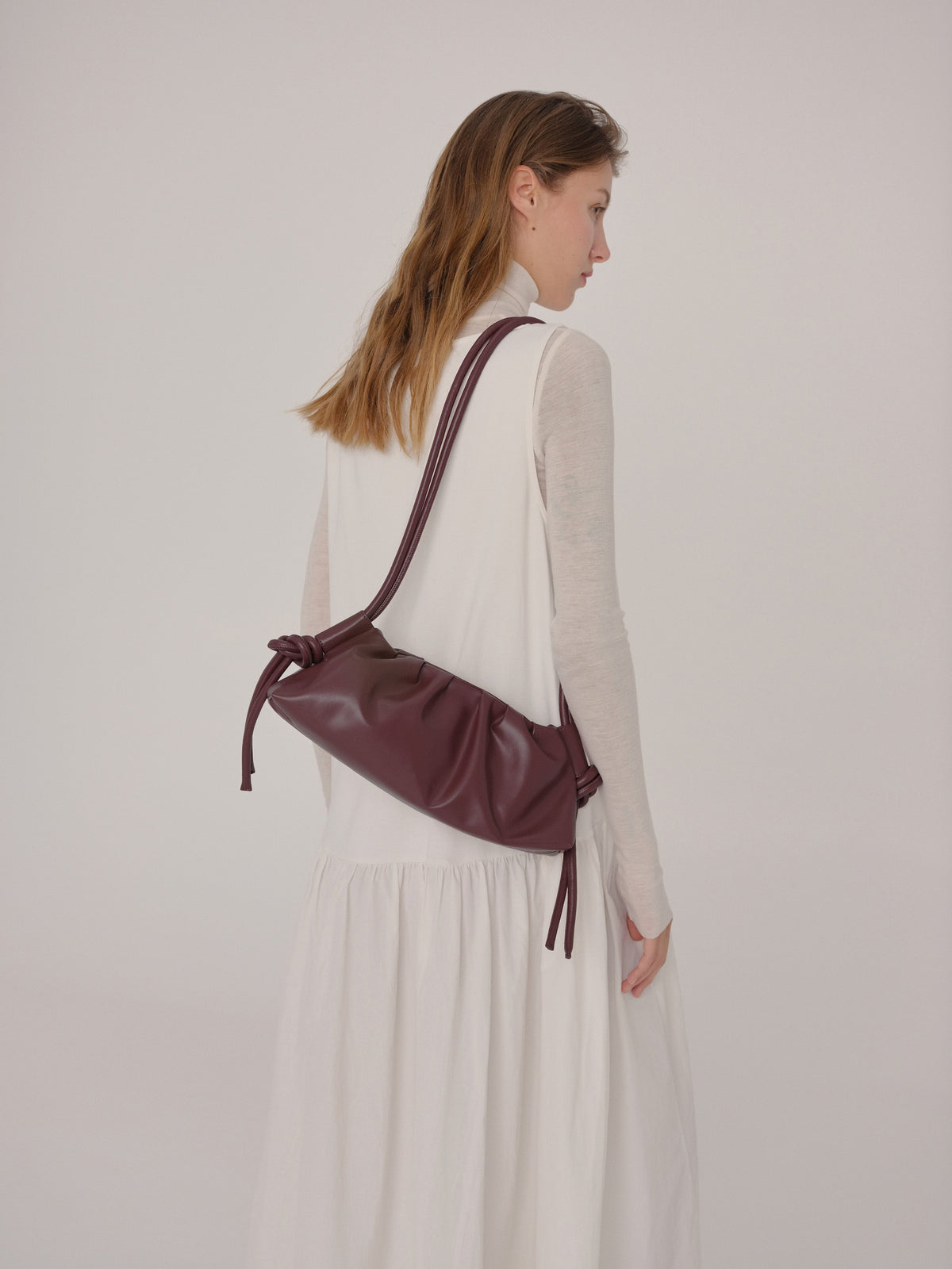 Dumpling Bag – Gathered Vegan Leather Bag, Adjustable Double Handle, Day to Night