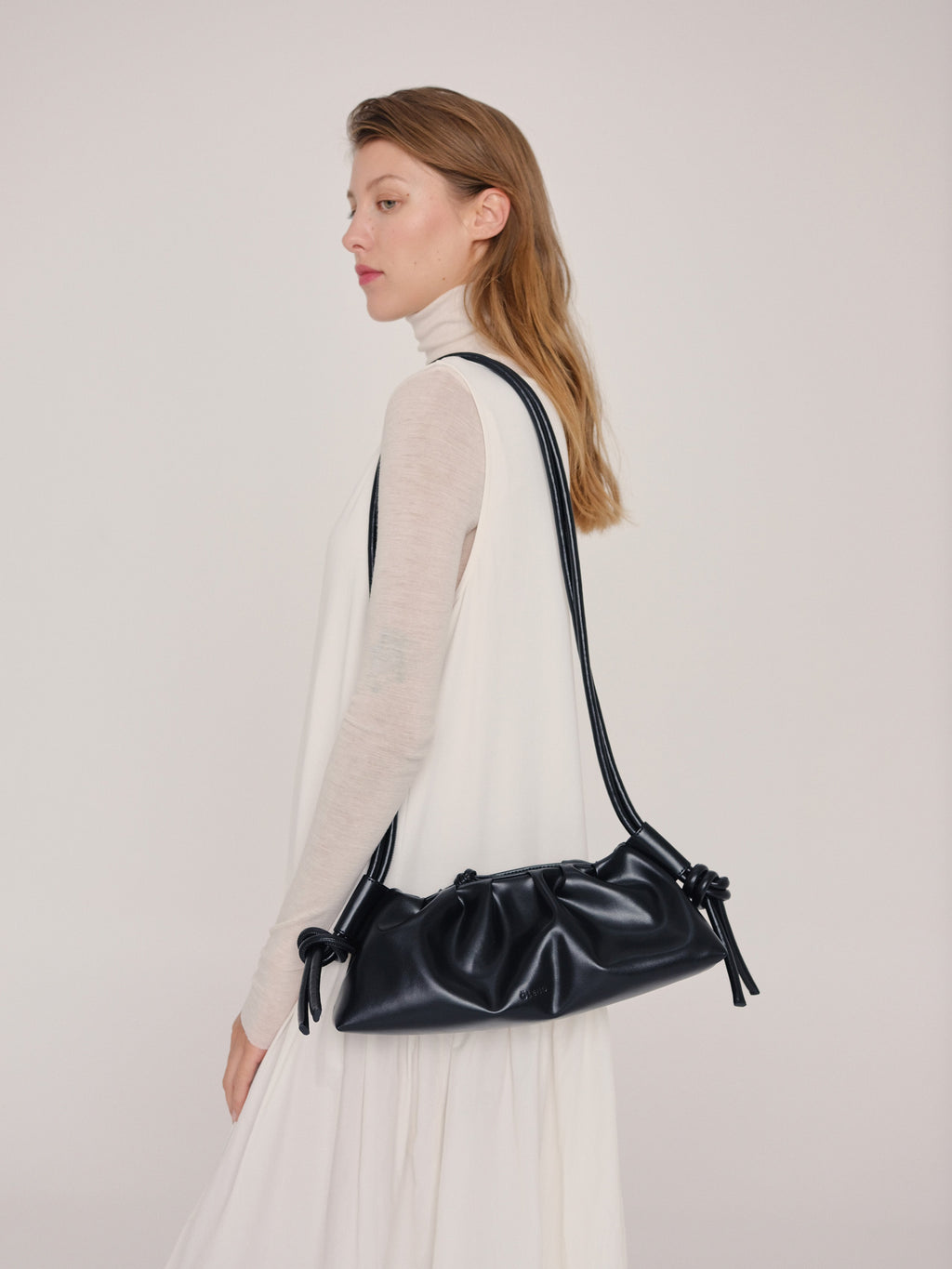 Dumpling Bag – Gathered Vegan Leather Bag, Adjustable Double Handle, Day to Night