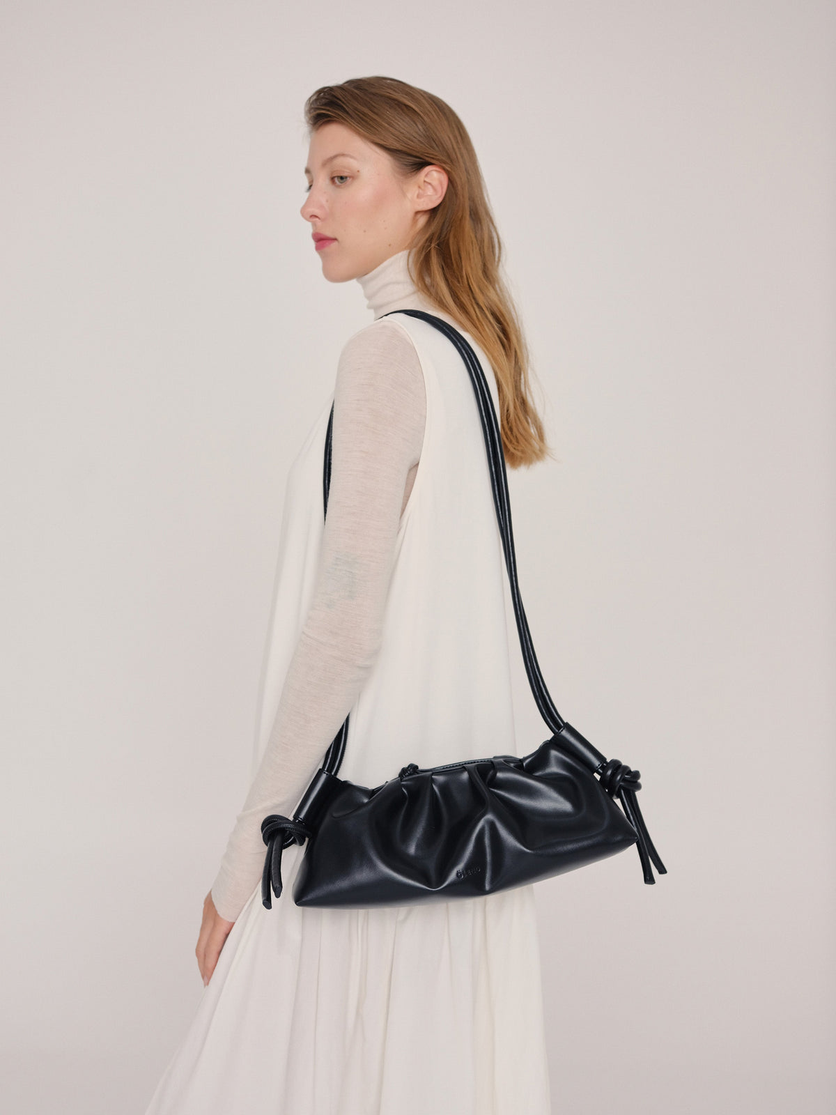Dumpling Bag – Gathered Vegan Leather Bag, Adjustable Double Handle, Day to Night