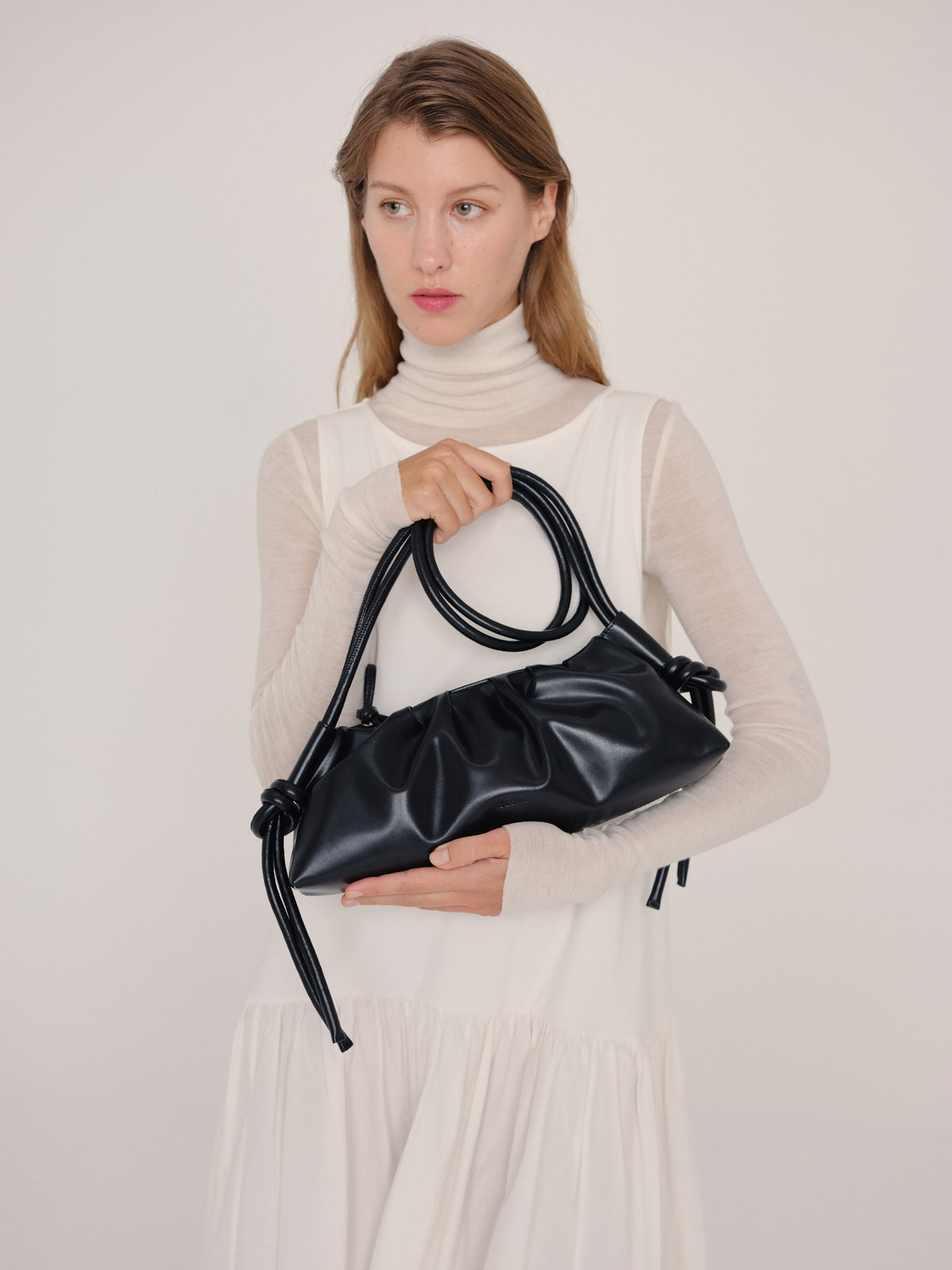Dumpling Bag – Gathered Vegan Leather Bag, Adjustable Double Handle, Day to Night
