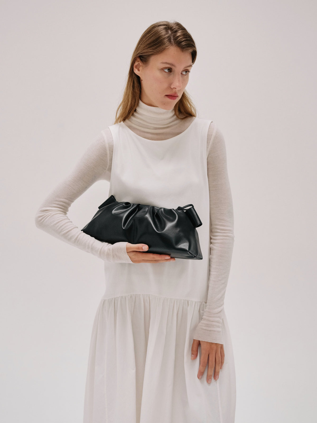 Dumpling Bag – Gathered Vegan Leather Bag, Adjustable Double Handle, Day to Night