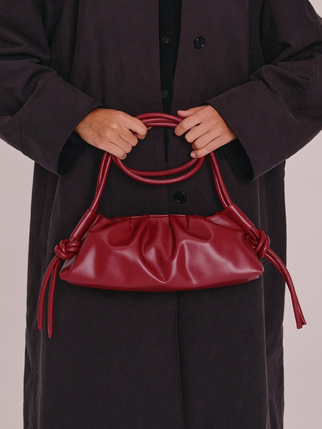 Dumpling Bag – Gathered Vegan Leather Bag, Adjustable Double Handle, Day to Night