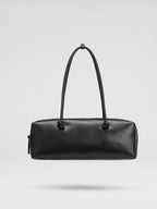 Spacious Vegan Leather Shoulder Bag, Long Knotted Handles, Wide Top Zip