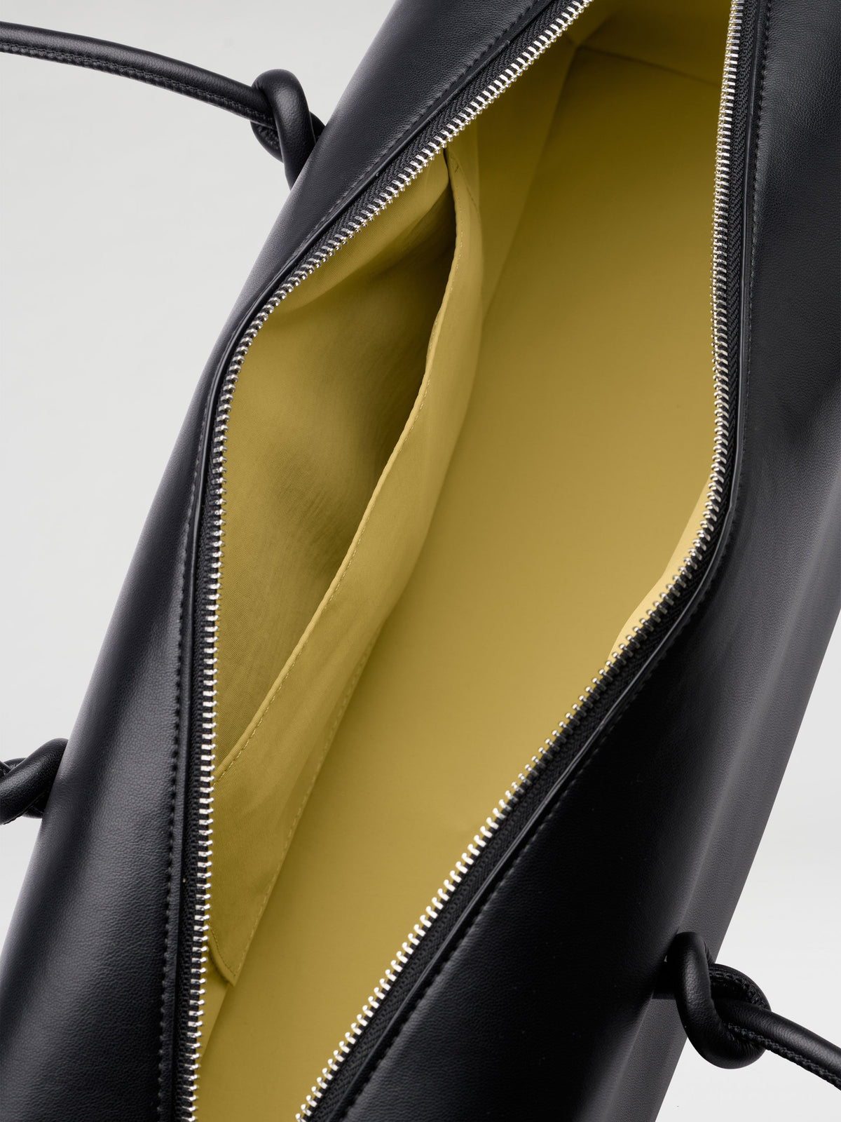 Spacious Vegan Leather Shoulder Bag, Long Knotted Handles, Wide Top Zip