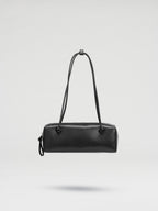 Sac à bandoulière compact en cuir végétalien de qualité supérieure, longues anses nouées, fermeture zippée