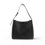 Black Shoulder Hobo Bag, Adjustable Strap, Smooth Leather-Look Finish