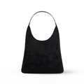 Black Suede-Look Hobo Bag, Single Shoulder Handle