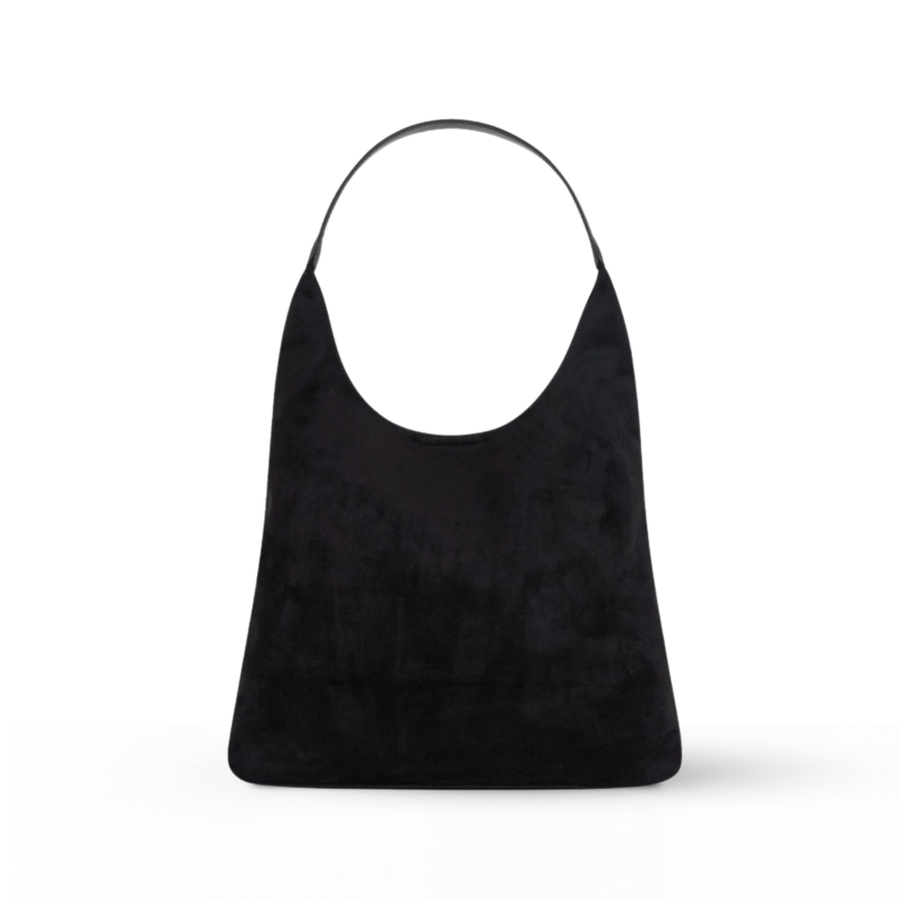 Sac hobo noir aspect daim, anse épaule unique