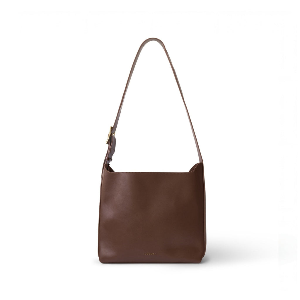 Sac hobo noir à épaule, boucle dorée, aspect cuir lisse