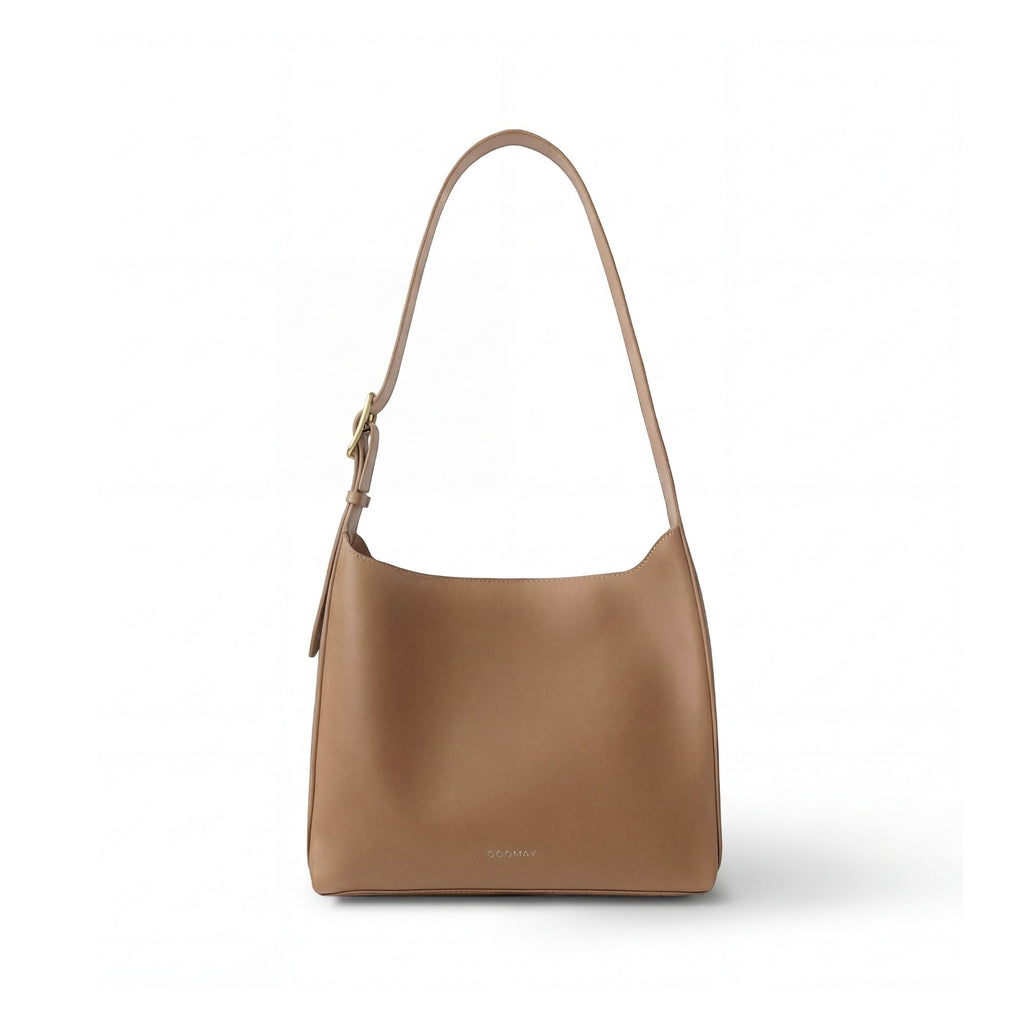 Sac hobo noir à épaule, boucle dorée, aspect cuir lisse