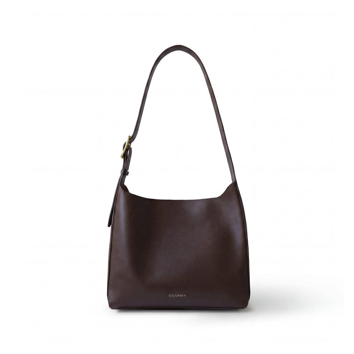 Black Shoulder Hobo Bag, Gold-Tone Buckle, Smooth Leather-Look Finish